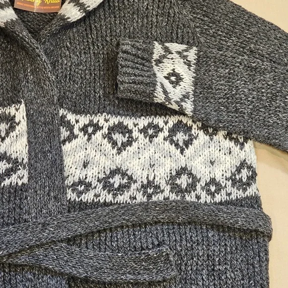 Camp Kitschy Knit Gray Chunky Wool Open Front Belt Starsky Cardigan Size 52 NWT